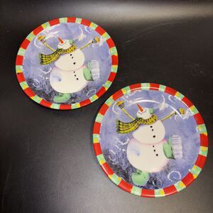 2 Nantucket home Karen Sutphen Christmas Single Snowman Salad Plates 8”